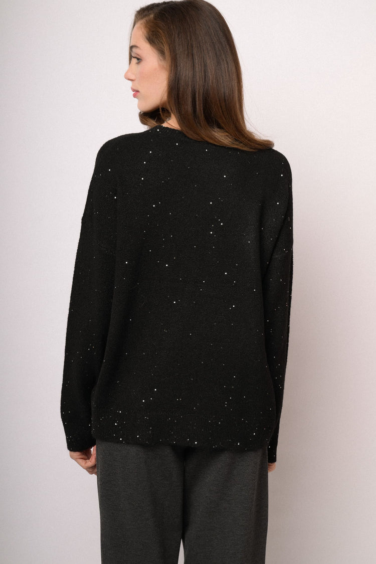 Maglia over con paillettes nera