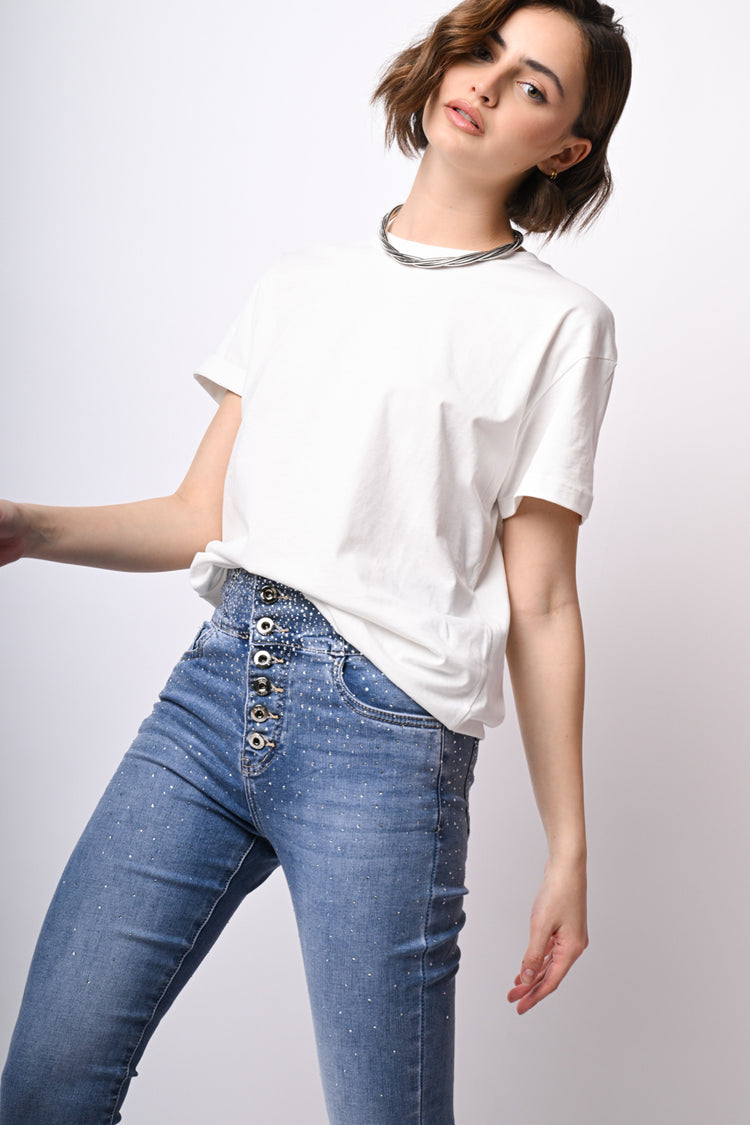Jeans slim-fit con strass