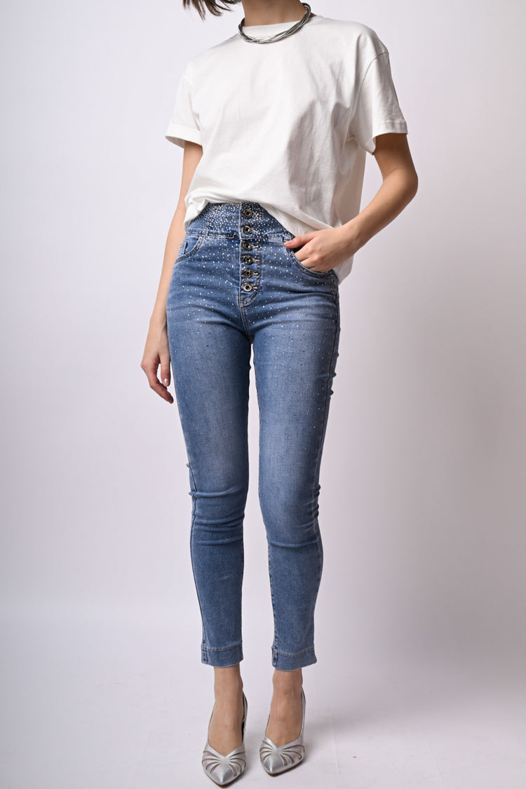 Jeans slim-fit con strass