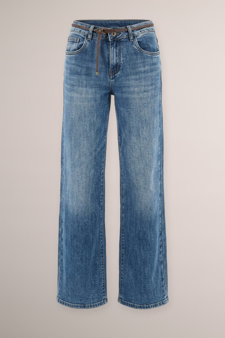 Jeans wide-leg in denim blu con cintura sottile
