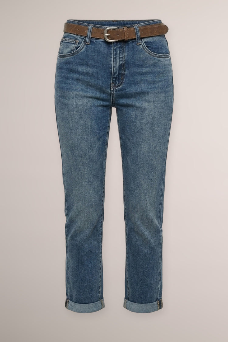 Jeans regular-fit in denim blu con cintura