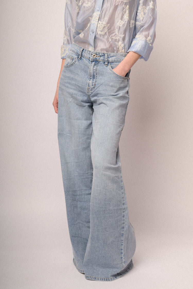 Jeans wide-leg in denim azzurro