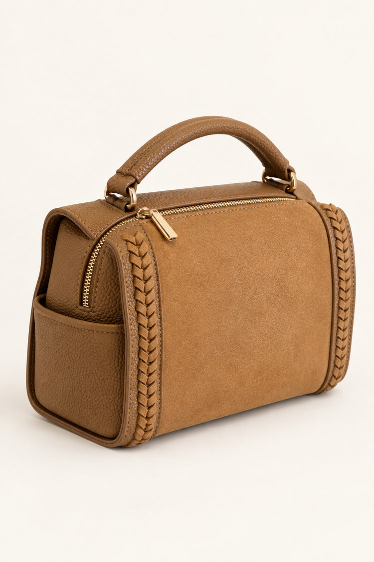Borsa velour a tracolla con treccia