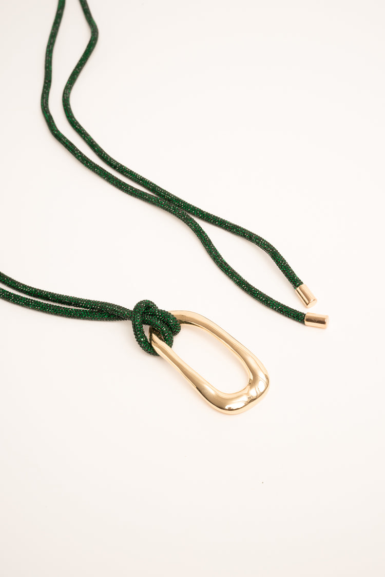 Cintura sottile verde ad anello con strass