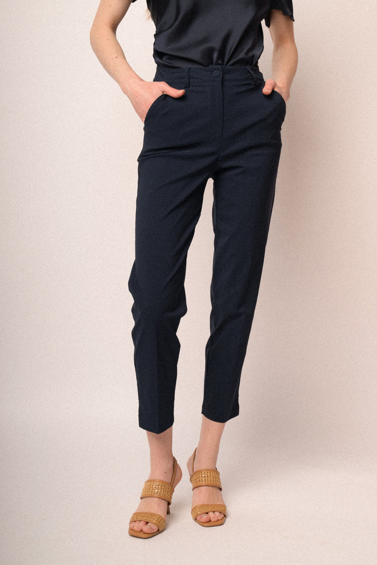 Pantaloni slim-fit misto viscosa blu con spacchetti