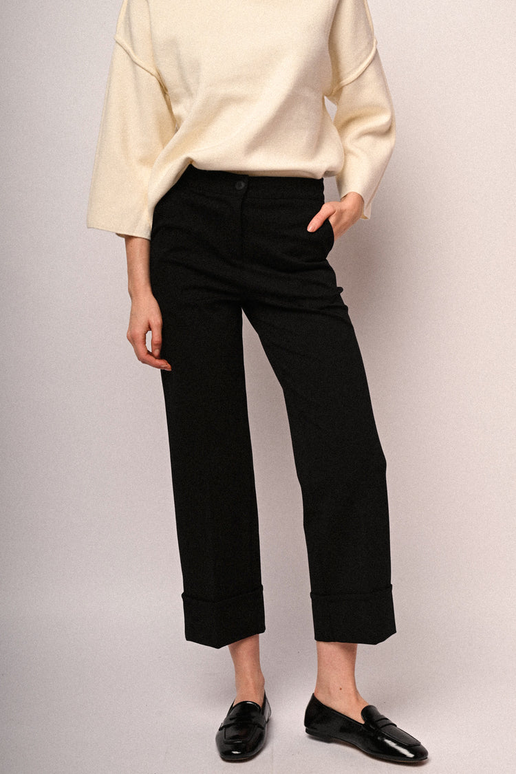Pantaloni palazzo con risvolto