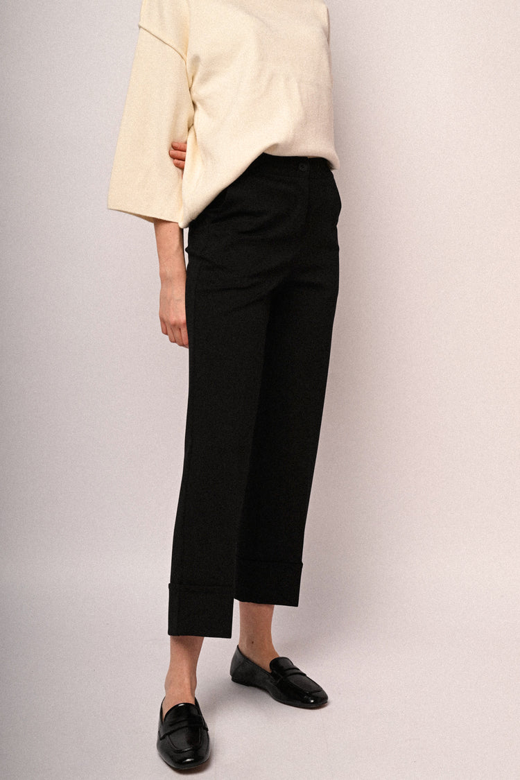 Pantaloni palazzo con risvolto
