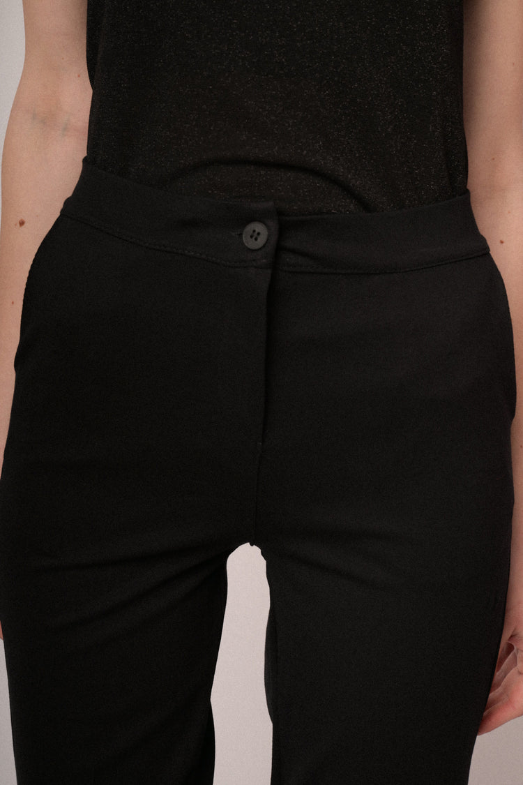 Pantaloni a gamba dritta con risvolto misto viscosa nero