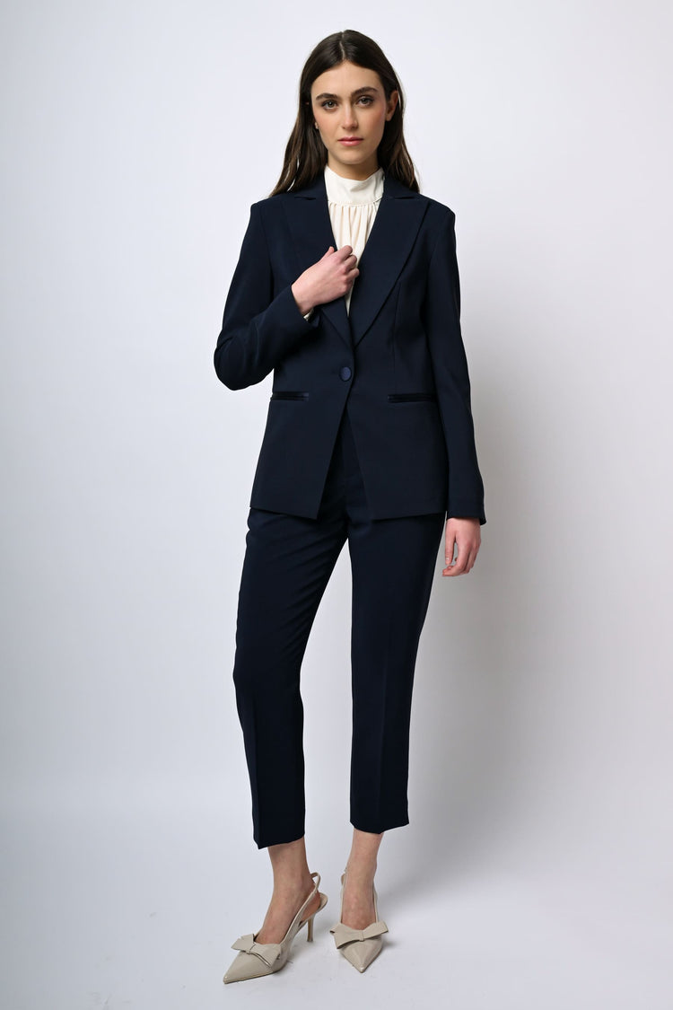 Pantaloni classici con cinta in raso