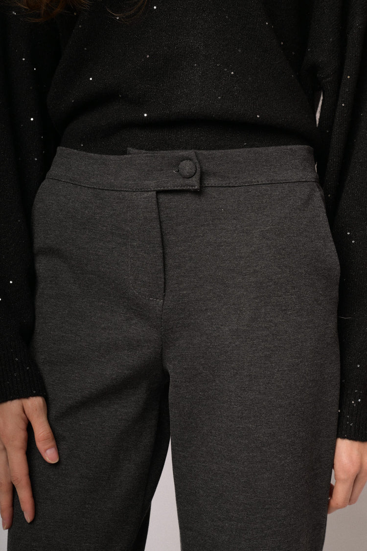 Pantaloni palazzo cropped grigi antracite con risvolto