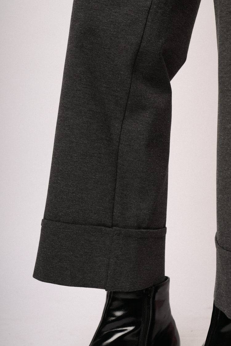 Pantaloni palazzo cropped grigi antracite con risvolto