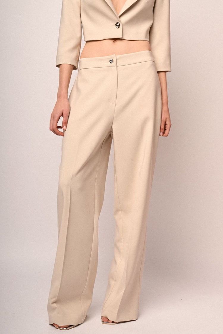 Pantaloni palazzo con bottone gioiello