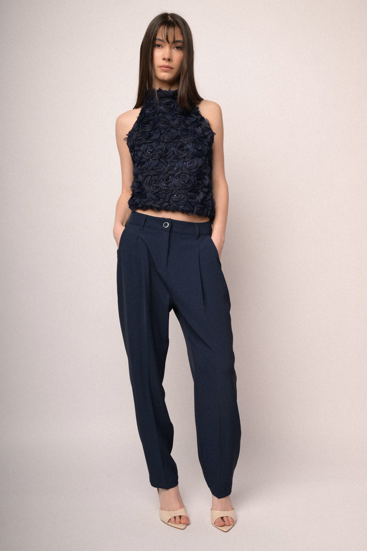 Pantaloni fluenti a carota blu