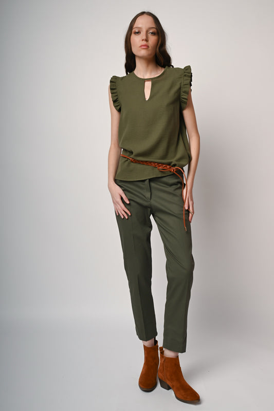 Pantaloni linguetta bottone oro