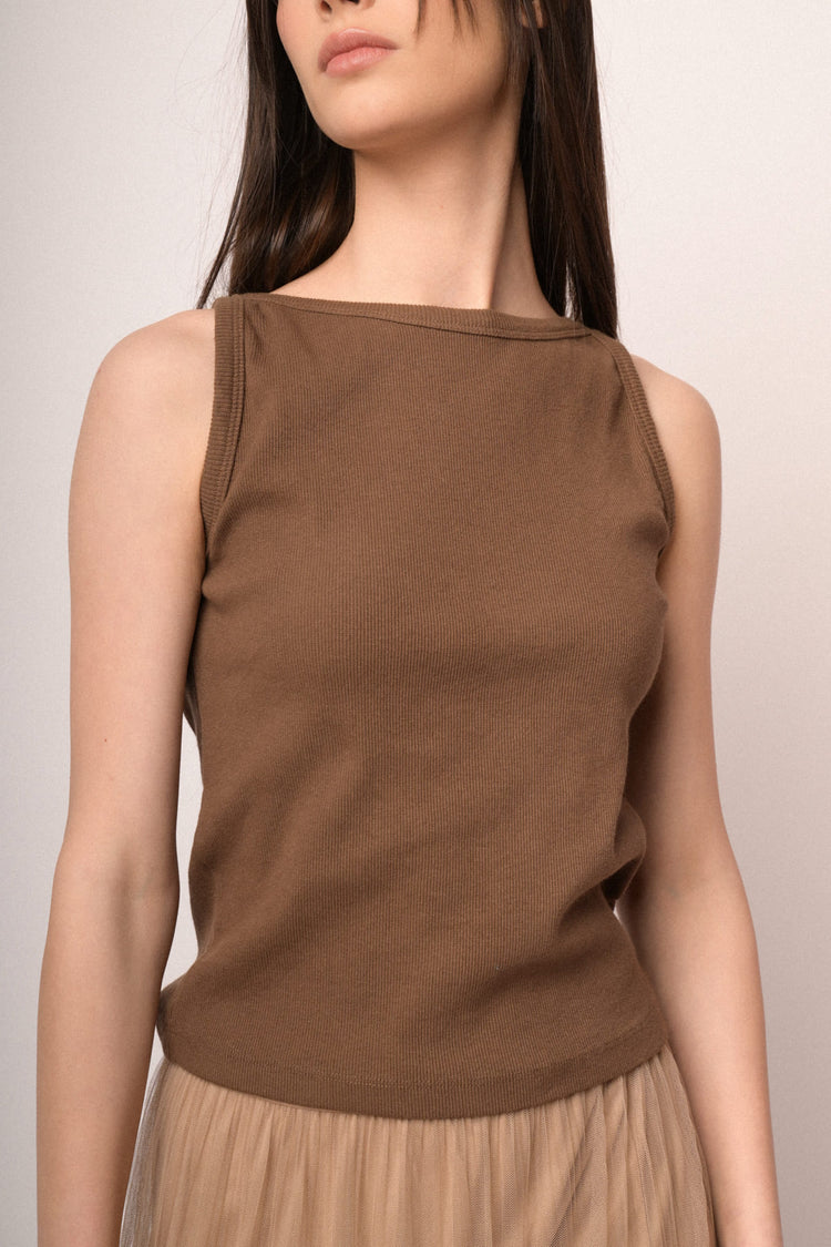 Canotta basic in cotone cioccolato