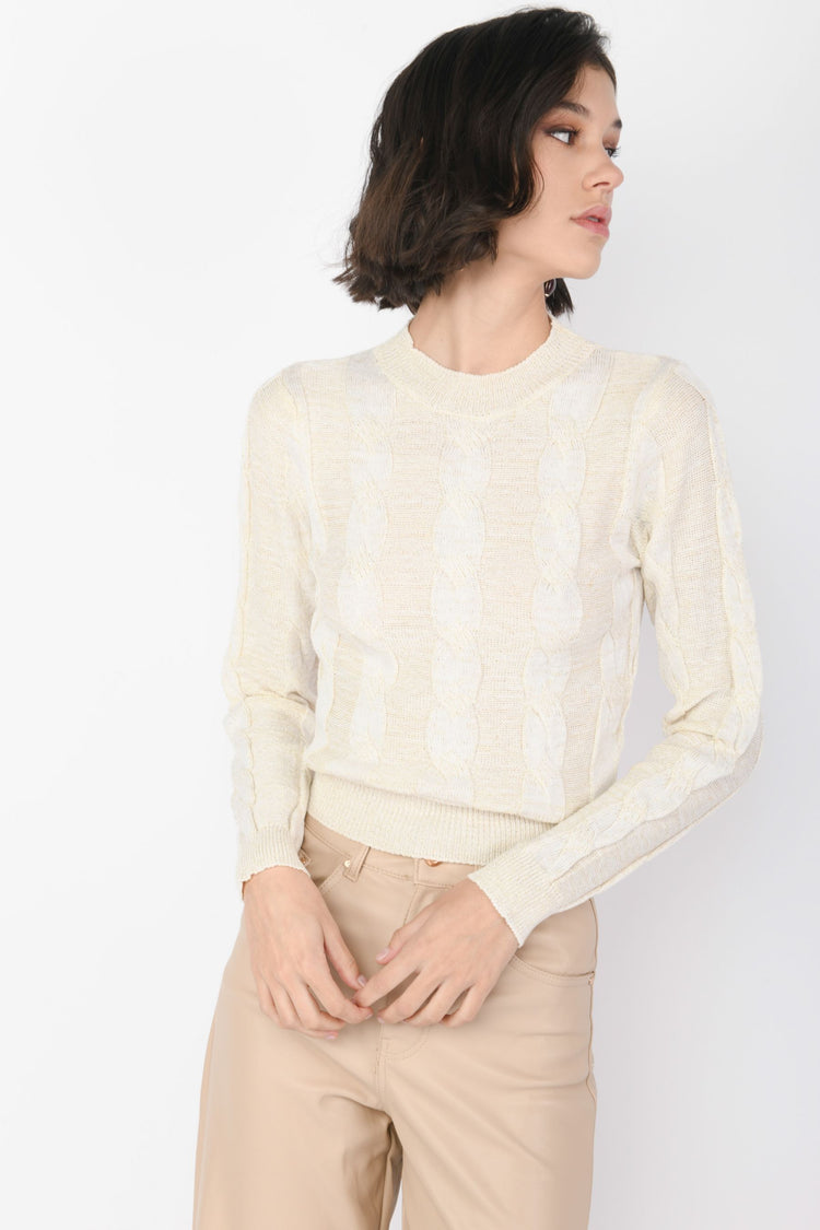 Pull a trecce in maglia lurex