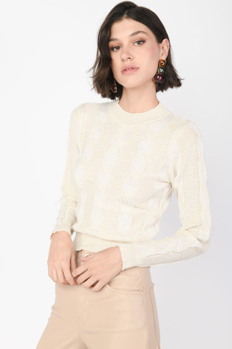 Pull a trecce in maglia lurex