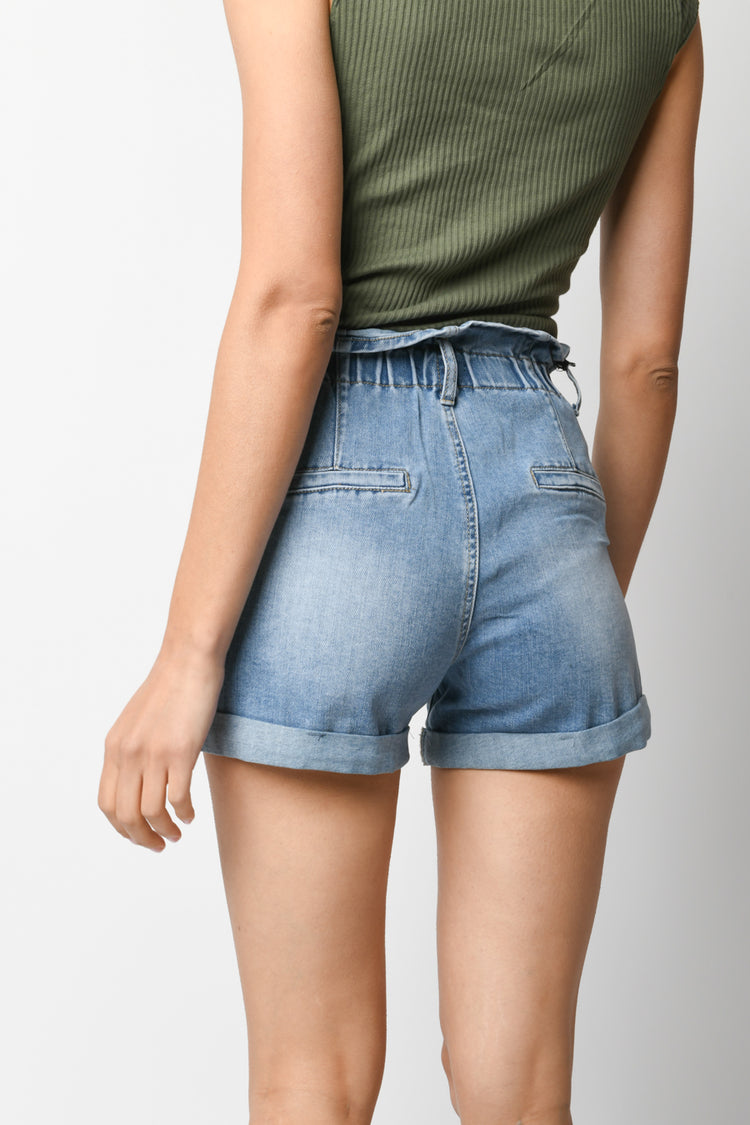 Shorts in denim con strass