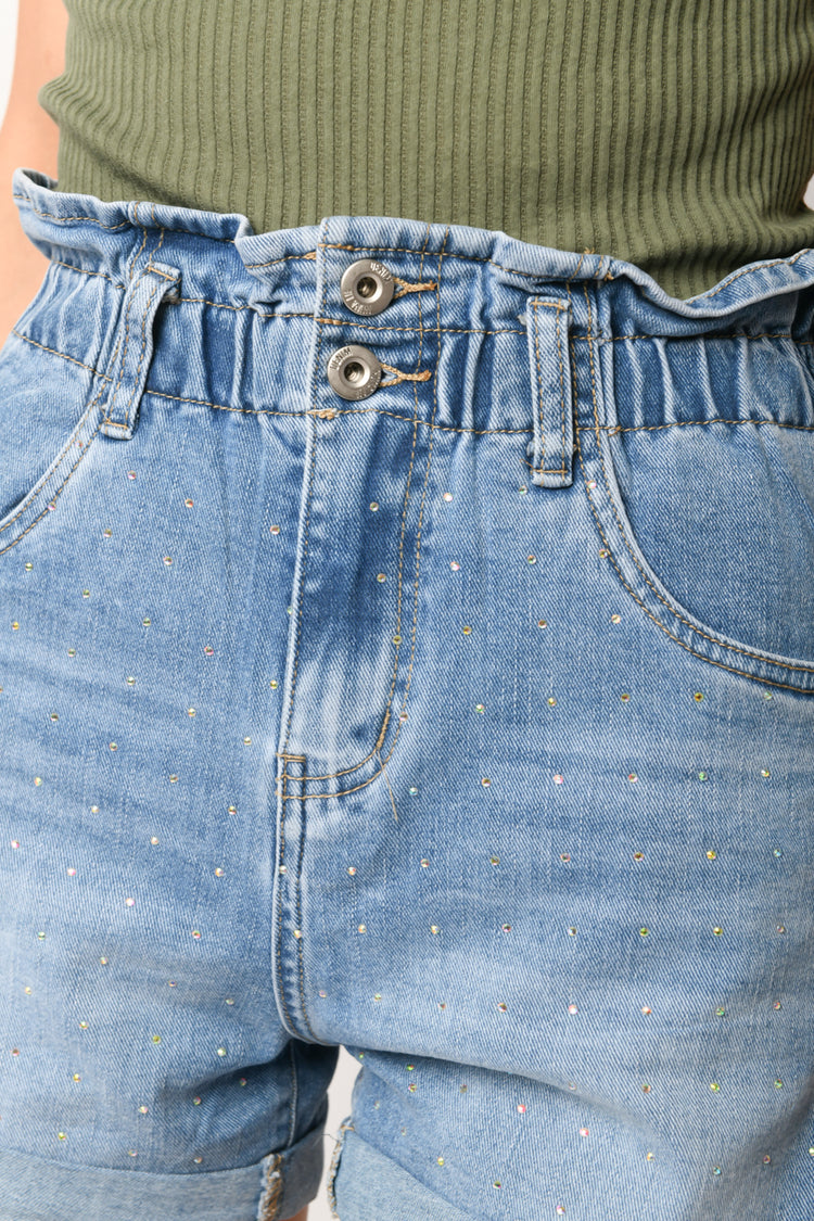 Shorts in denim con strass