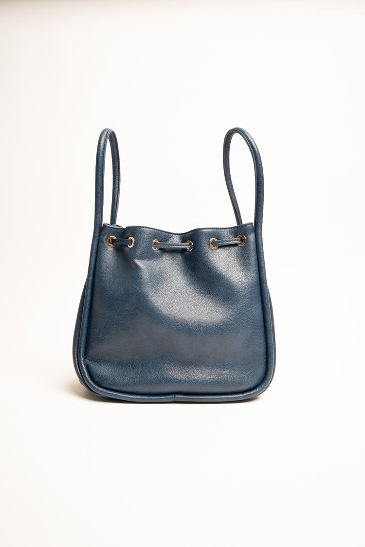 Borsa a secchiello in similpelle blu ottanio