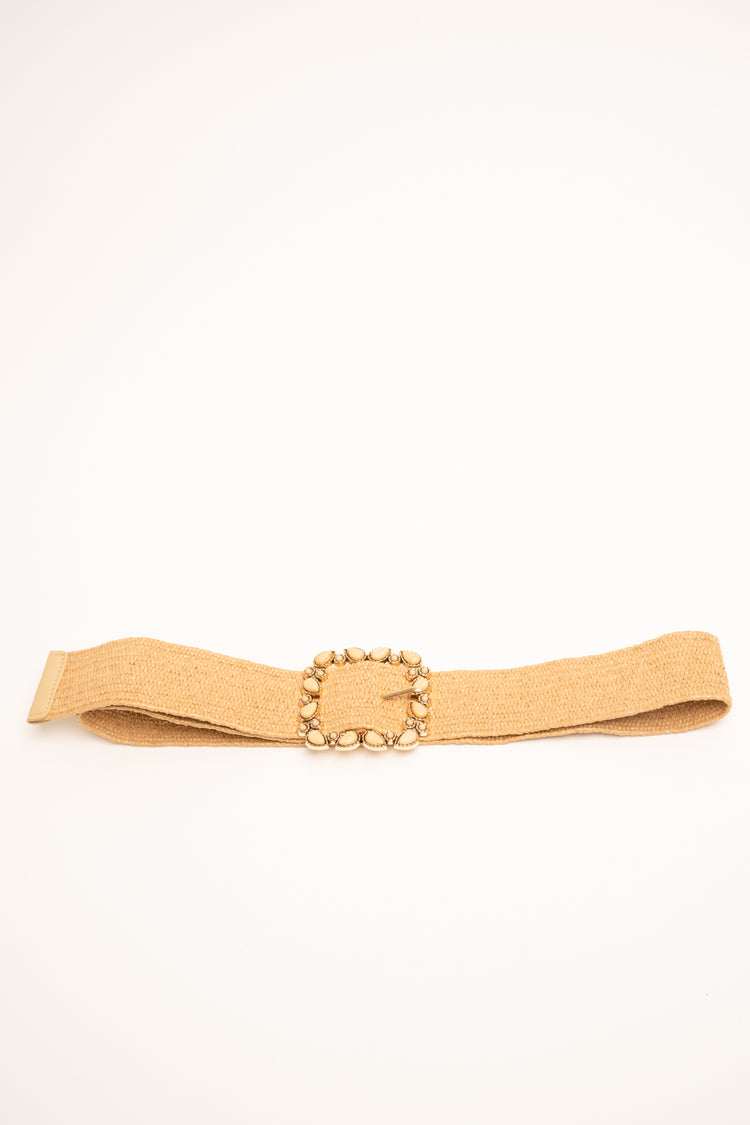 Cintura elastica con fibbia gioiello beige