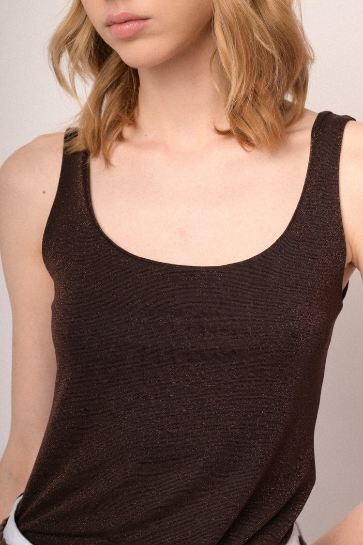 Canotta in maglia lurex testa di moro