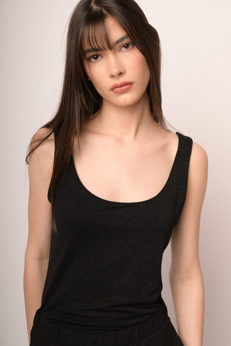 Canotta in maglia lurex nera