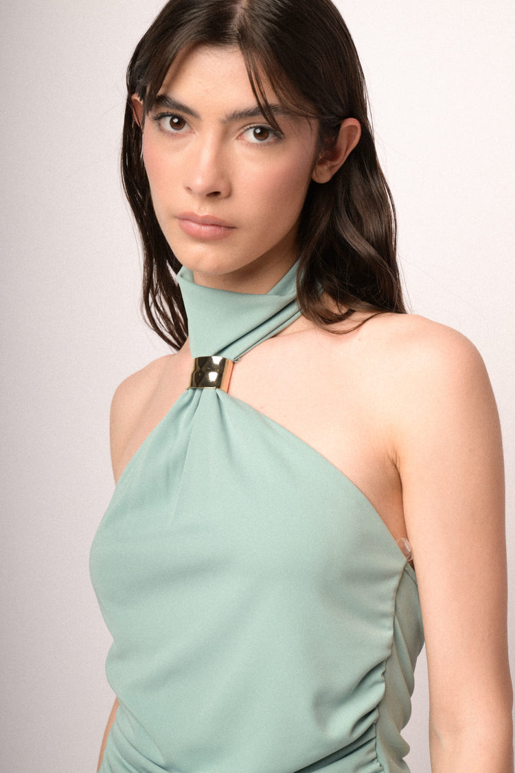 Top halter gioiello verde acqua
