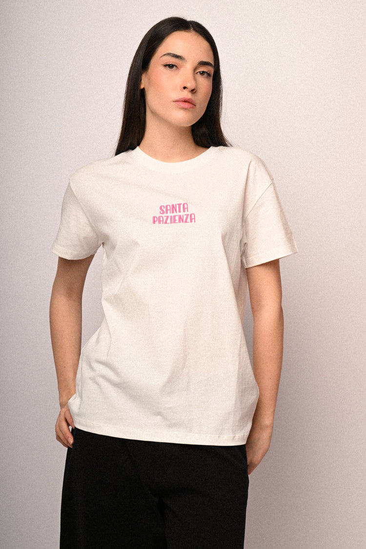 T-shirt con scritta ricamata