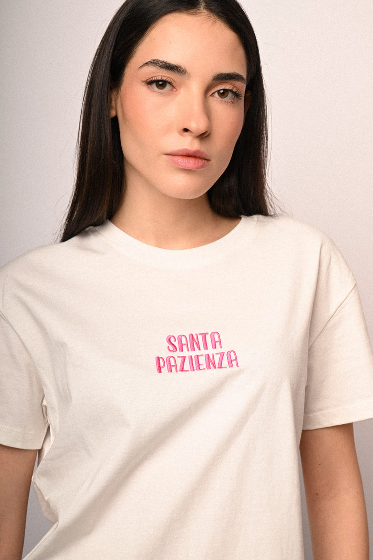 T-shirt con scritta ricamata