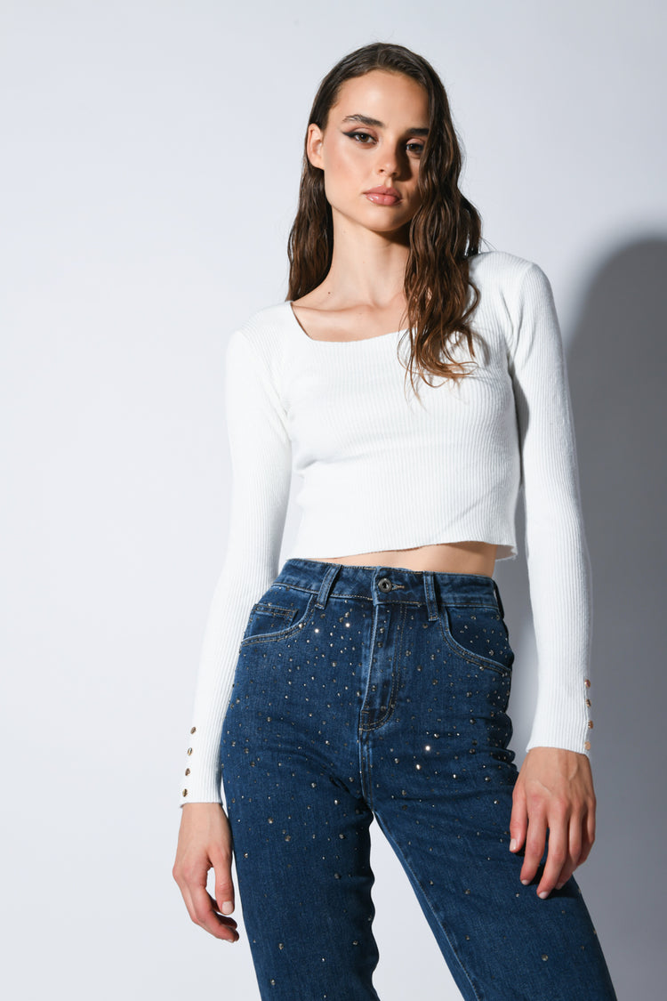 Pull crop con scollo quadrato