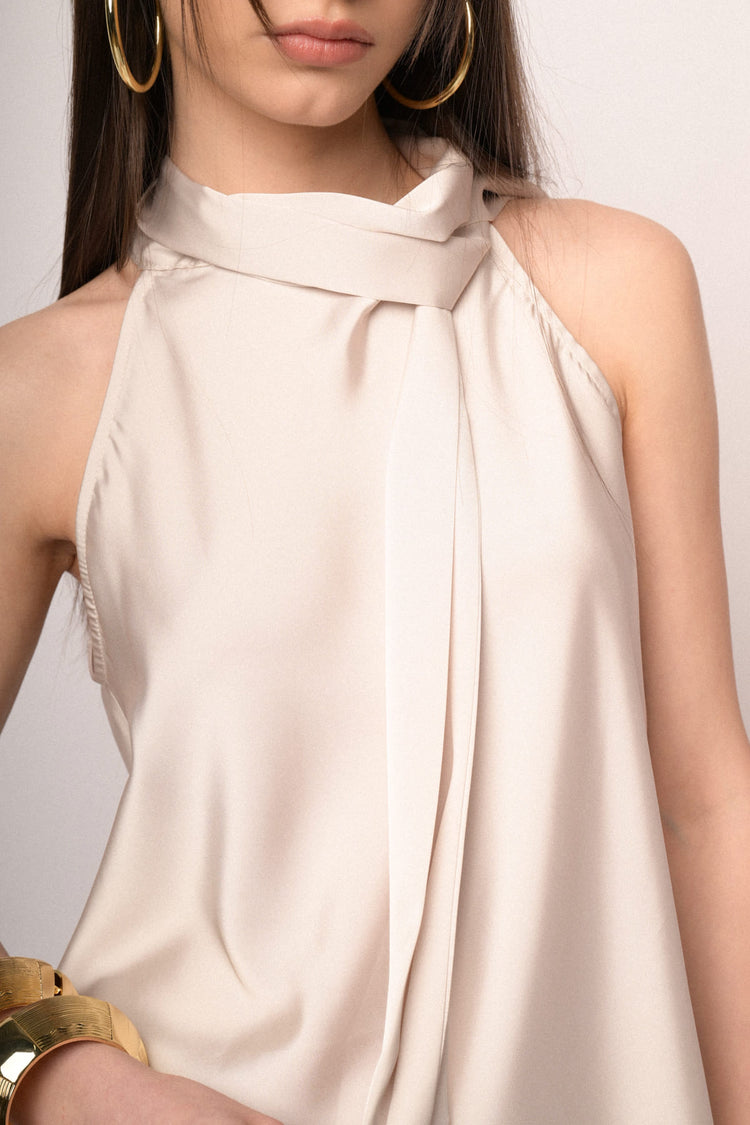 Top in raso con fiocco al collo bianco