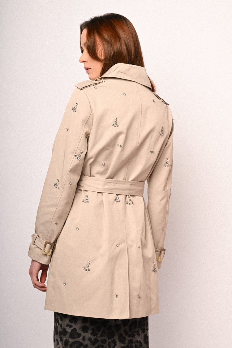 Trench doppiopetto con decorazione strass