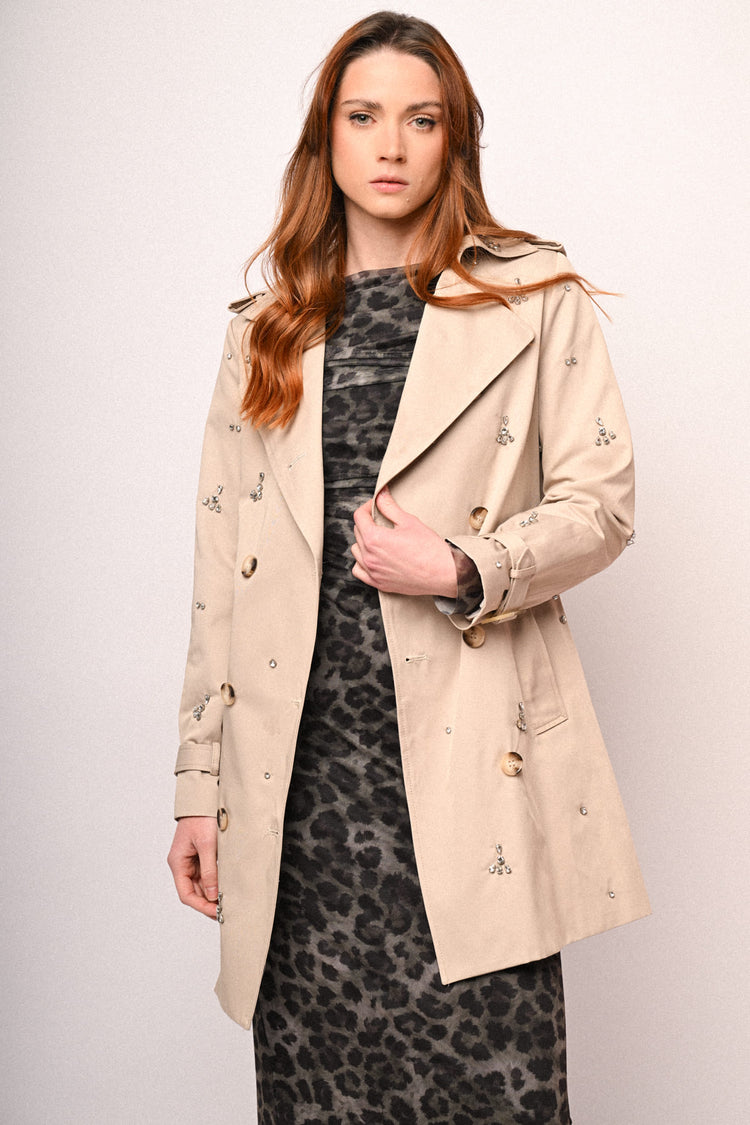 Trench doppiopetto con decorazione strass