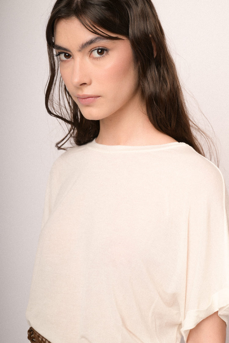 T-shirt oversize misto viscosa e lana bianca