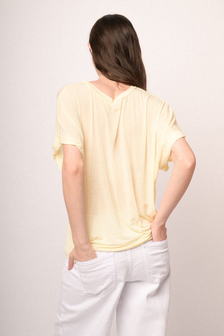 T-shirt oversize misto viscosa e lana giallo burro