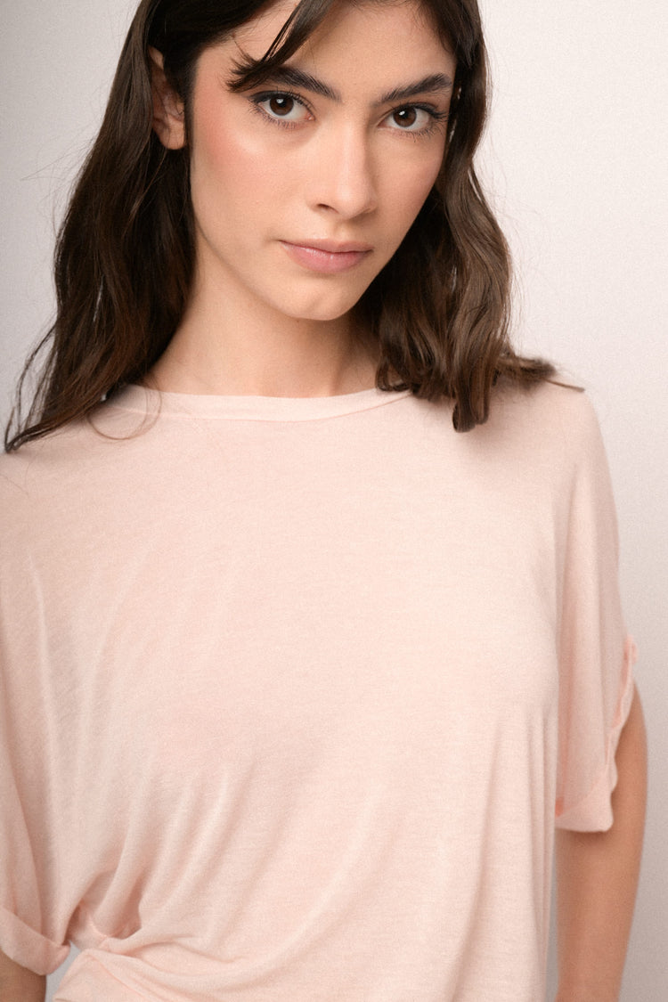 T-shirt oversize misto viscosa e lana rosa