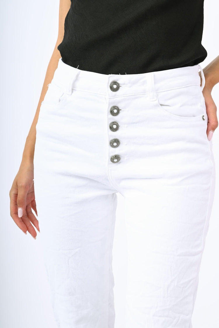 Jeans crop con bottoni