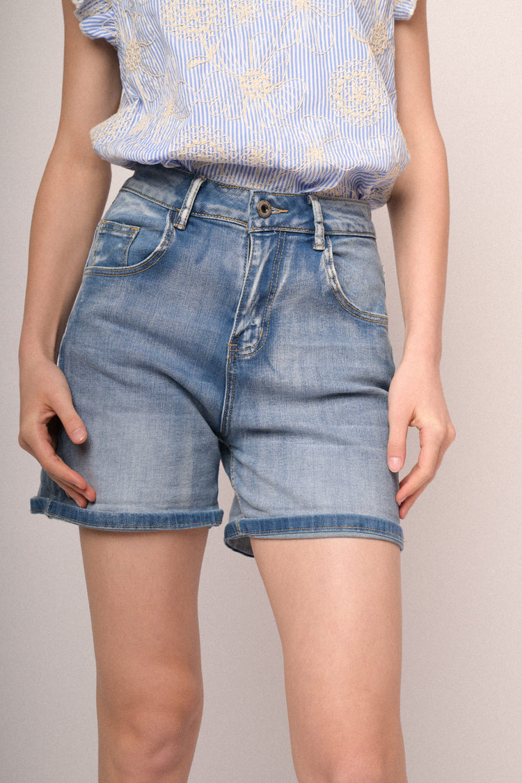Shorts basic in denim blu