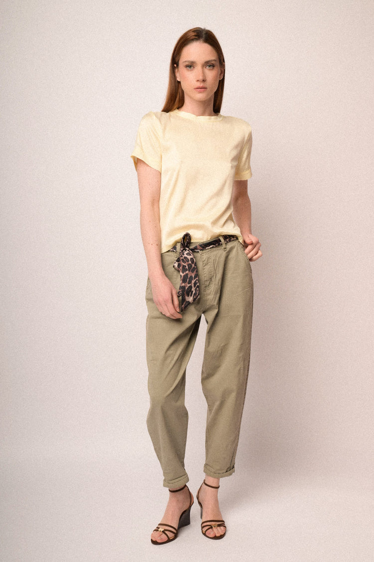 Pantaloni baggy in cotone verde oliva con cintura-foulard