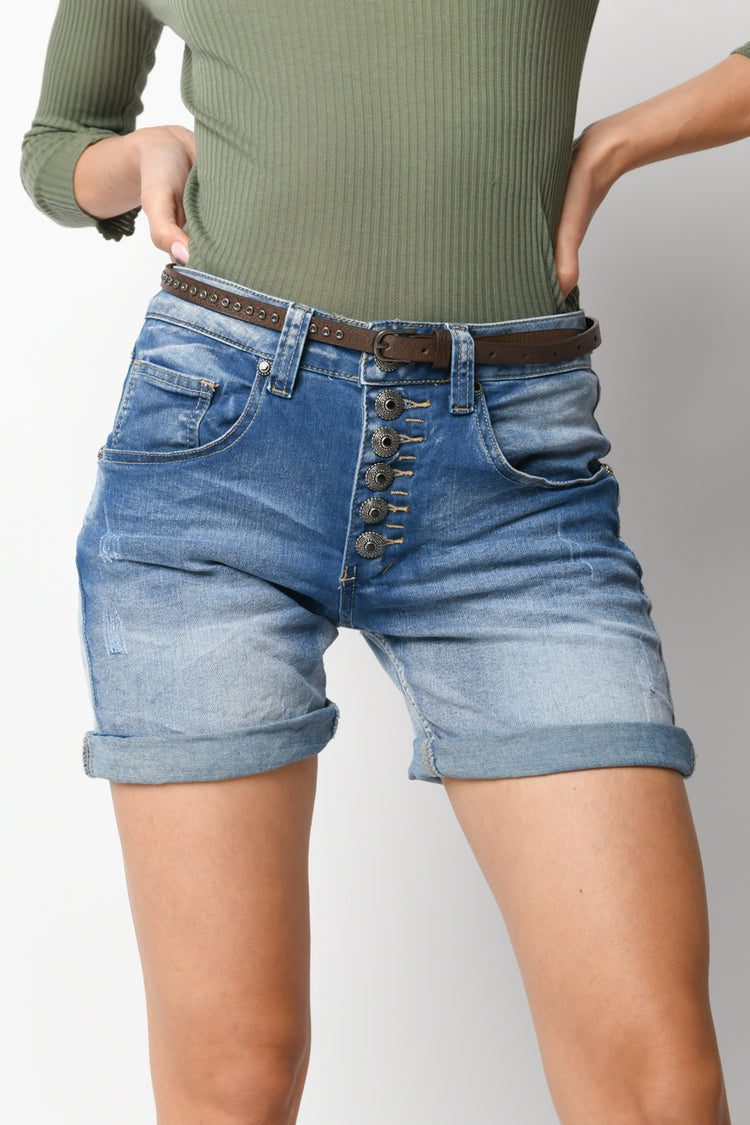 Shorts in denim con cintura