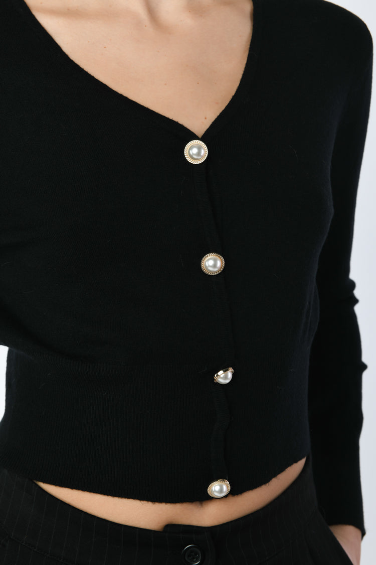 Cardigan crop con bottoni gioiello