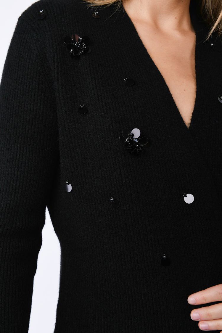 Cardigan con decorazioni in paillettes