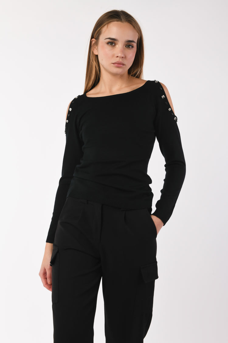 Pull con cut-outs e cristalli