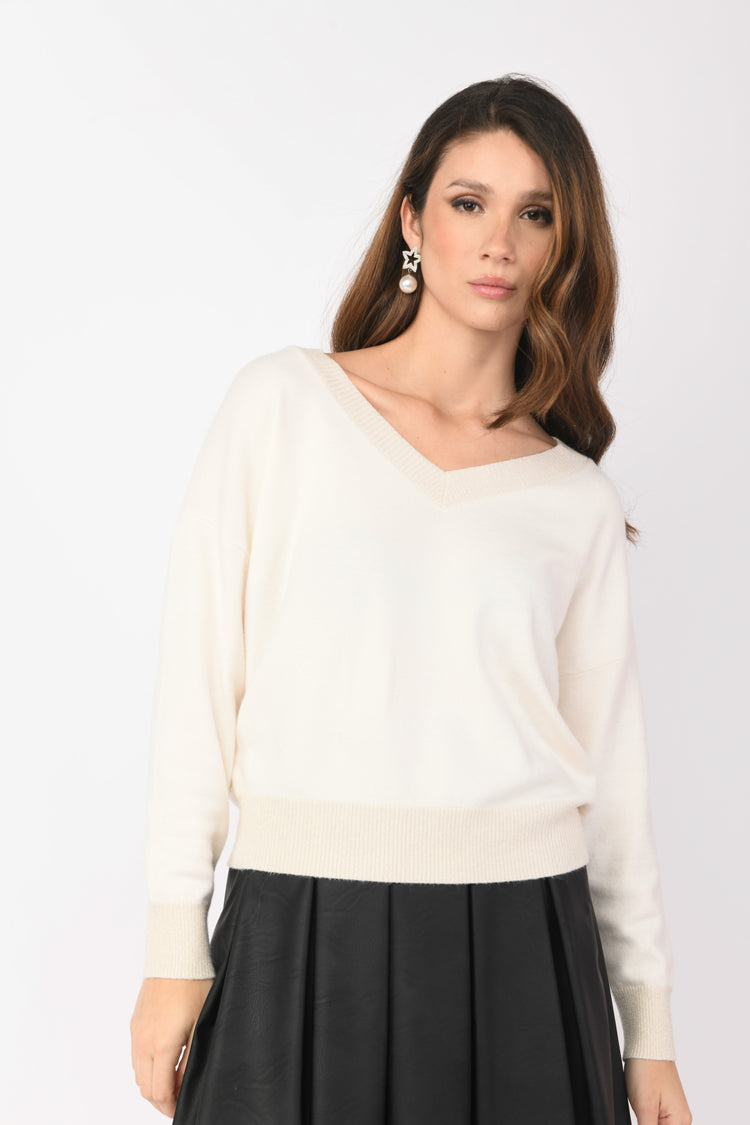 Pull con profili in maglia lurex