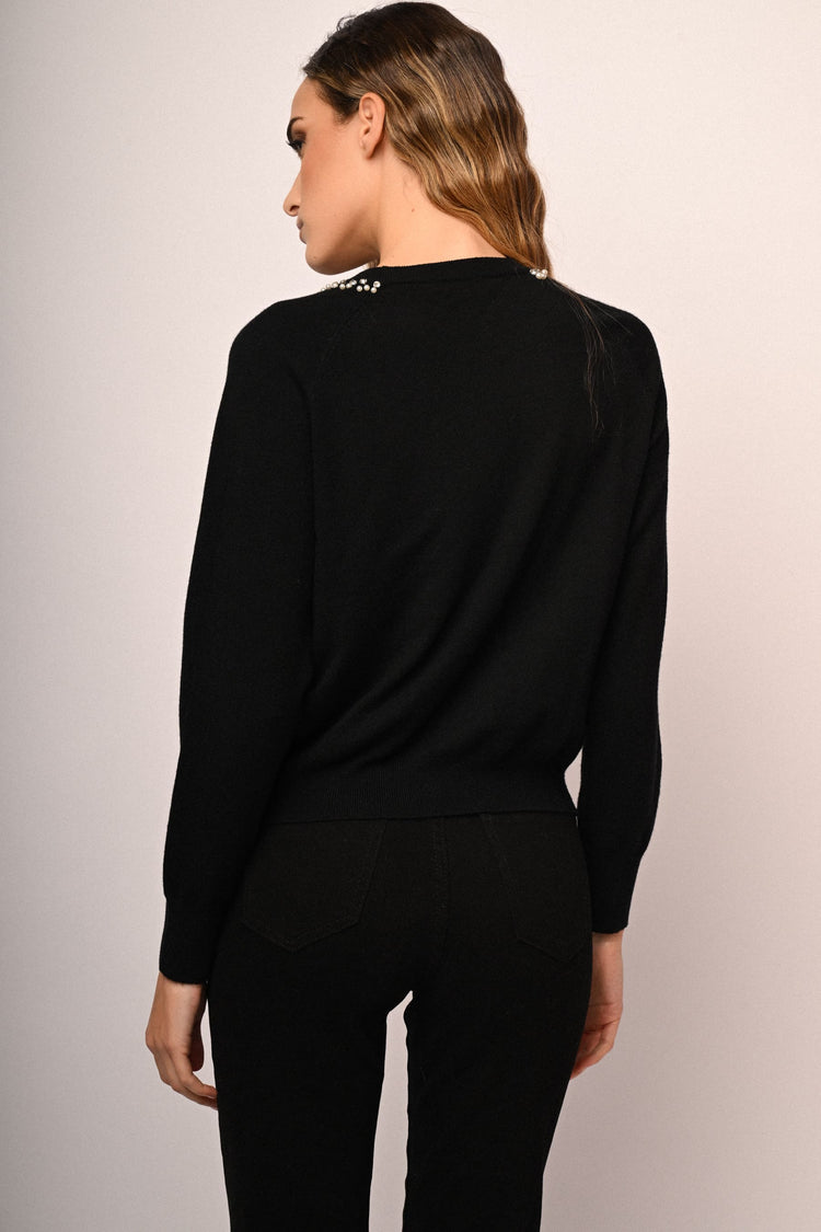 Pull con fiocco in strass e perline