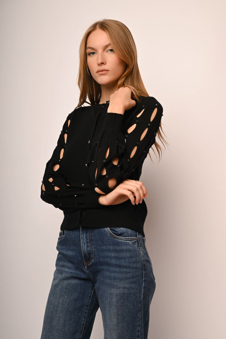 Cardigan con cut-outs e strass