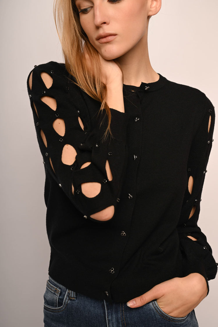 Cardigan con cut-outs e strass
