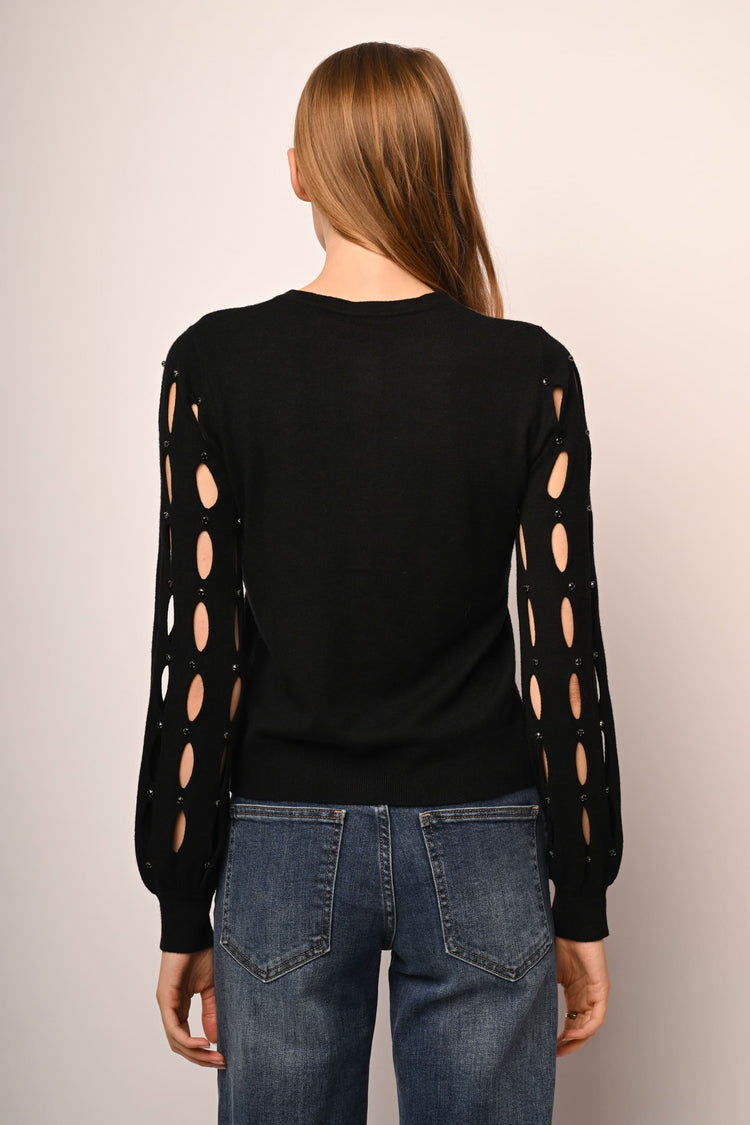 Cardigan con cut-outs e strass