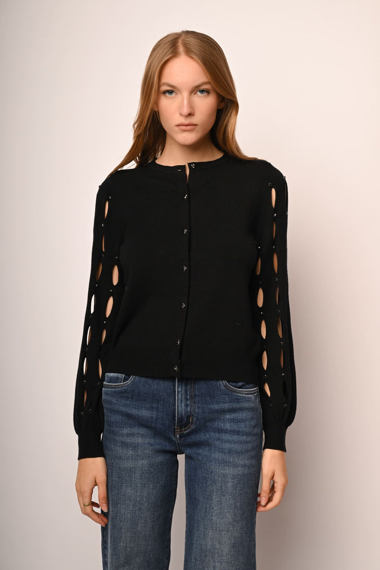 Cardigan con cut-outs e strass